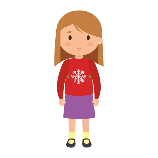 Küçük Kız Kış Giysileri Ile Vektör Çizim Tasarım — Stok Vektör