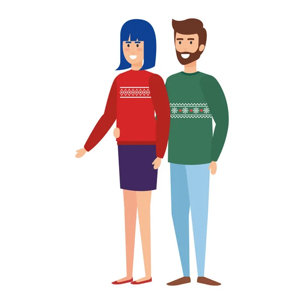 Jeune Couple Avec Des Vêtements Hiver Vecteur Illustration Design — Image vectorielle