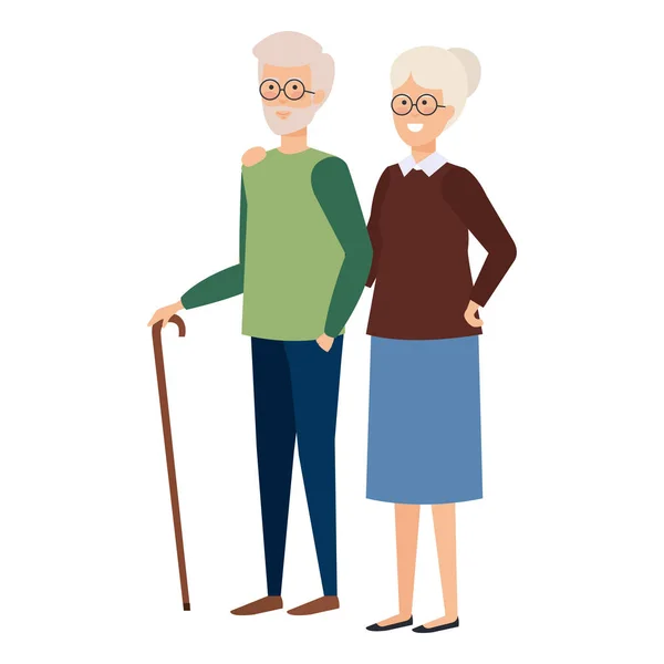 Abuelos Pareja Con Ropa Invierno Regalos Vector Ilustración — Archivo Imágenes Vectoriales