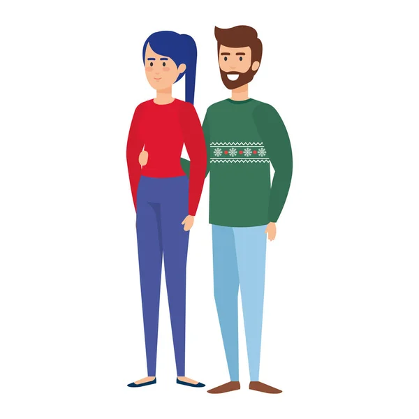 Jeune Couple Avec Des Vêtements Hiver Vecteur Illustration Design — Image vectorielle