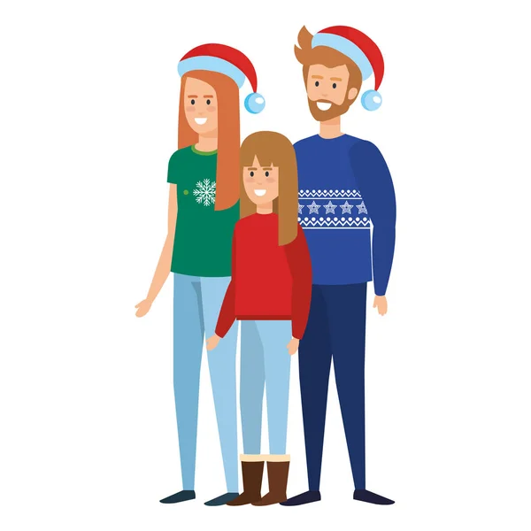 Ouders Koppel Met Dochter Kerstmis Viering Vectorillustratie — Stockvector