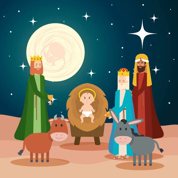 Wise Kings Jesus Baby Characters Vector Illustration Design — Stock Vector