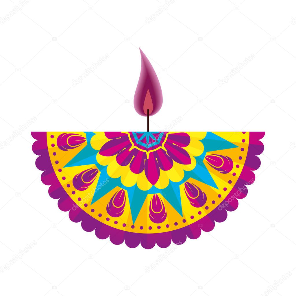 happy diwali card with candle and mandala vector illustration design