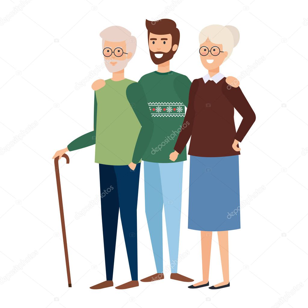 grandparents couple with son vector illustration design
