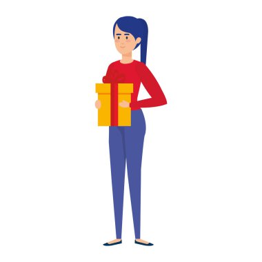 Noel giyim ve Hediyelik kadın ile vektör çizim tasarım