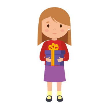 küçük kız kış giysileri ve hediye ile vektör çizim tasarım