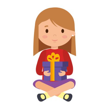 küçük kız kış giysileri ve hediye ile vektör çizim tasarım