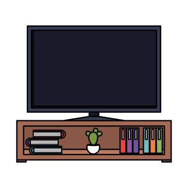 plazma tv ahşap raf vektör çizim tasarım