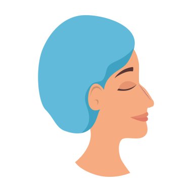 Profil sahibi kadın çirkin burun ve cerrahi kap vektör çizim ile