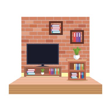 ev televizyon Oda sahne vektör çizim tasarım
