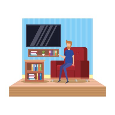 adam televizyon Oda sahne vektör çizim tasarım