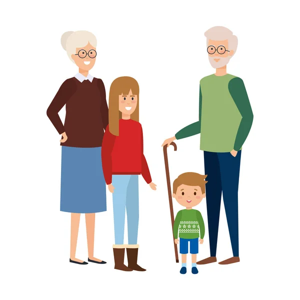 Großelternpaar Mit Kindern Vektor Illustration Design — Stockvektor