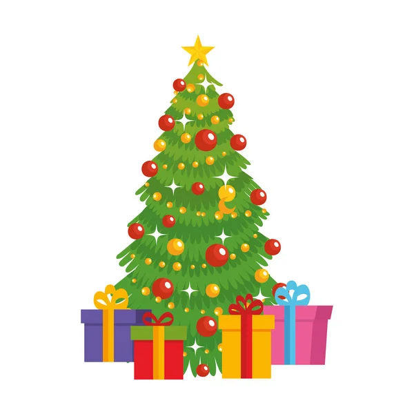 Frohe Weihnachten Baum Mit Geschenken Vektor Illustration Design — Stockvektor