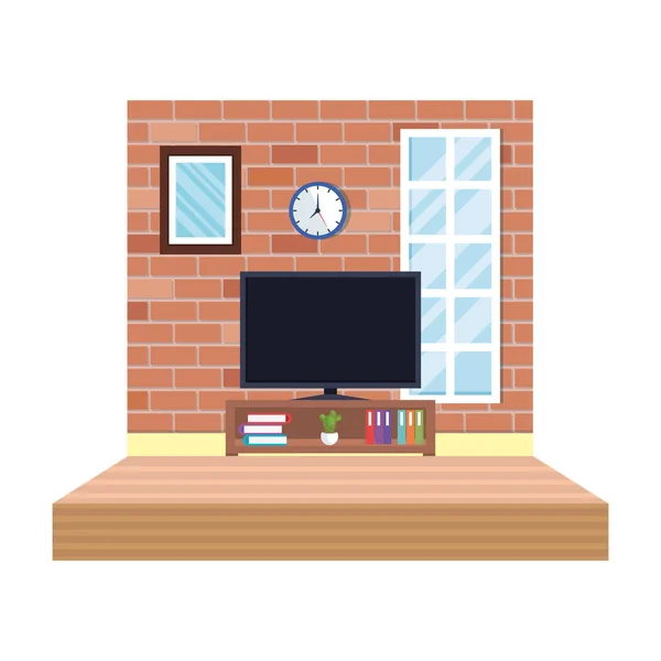 Televisie Kamer Scène Vector Illustratie Huisontwerp — Stockvector