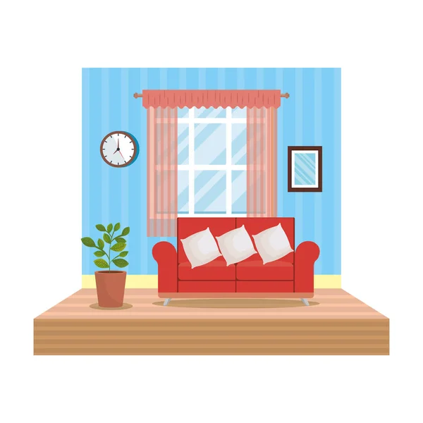 Huis Woonkamer Plaats Scène Vector Illustratie Ontwerp — Stockvector