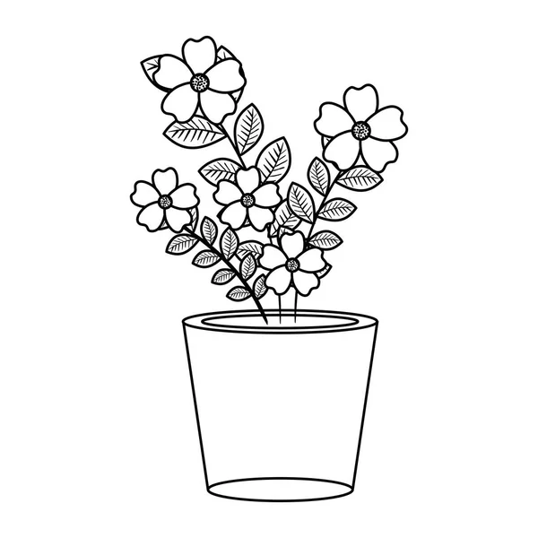 Blumen Zimmerpflanze Topf Ikone Vektor Illustration Design — Stockvektor