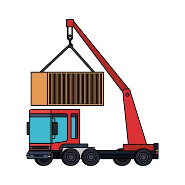 Kamyon vinç konteyner lojistik hizmet vektör çizim tasarım kaldırma
