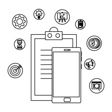 Denetim listesi ve iş simgeler vektör çizim tasarım ile Smartphone