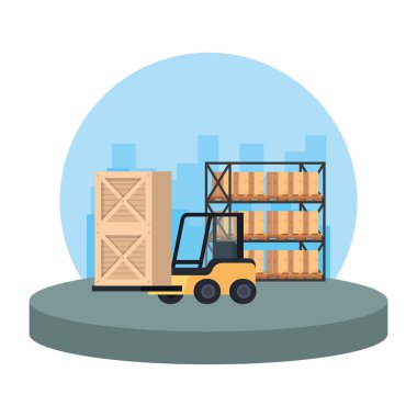 teslimat vektör çizim tasarım raf kutuları ile forklift
