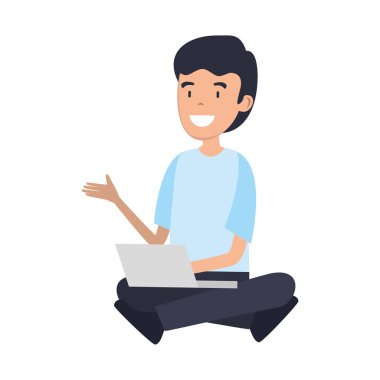 işadamı ile dizüstü bilgisayar vektör çizim tasarım