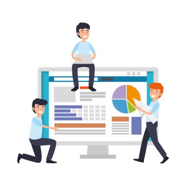 iş adamları ile bilgisayar masaüstü vektör çizim tasarım