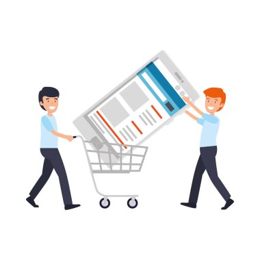 alışveriş sepeti vektör çizim tasarım smartphone ile işadamı