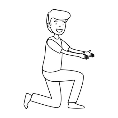 Genç ve rahat diz çökmüş adam karakter vektör çizim tasarımı