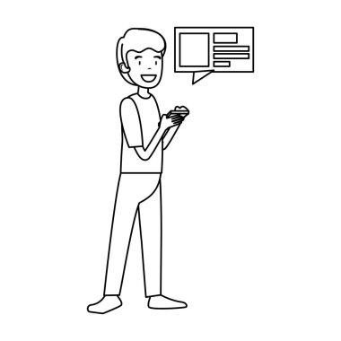 konuşma balonu vektör çizim tasarım ile Smartphone kullanarak iş adamı