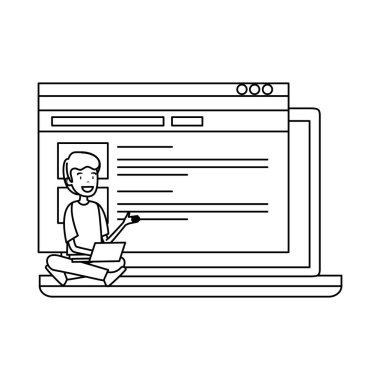 işadamı ile dizüstü bilgisayar vektör çizim tasarım