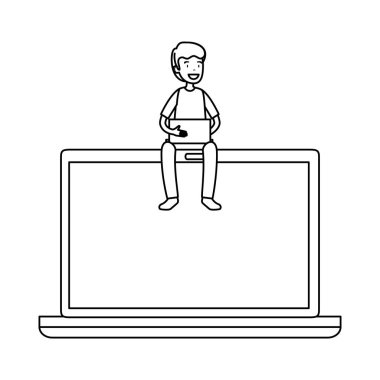 işadamı ile dizüstü bilgisayar vektör çizim tasarım