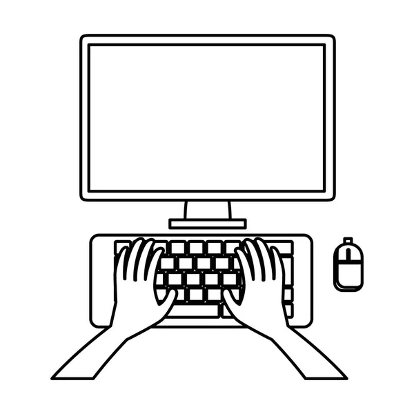 User Hands Computer Desktop Vector Illustration Design — Stock Vector