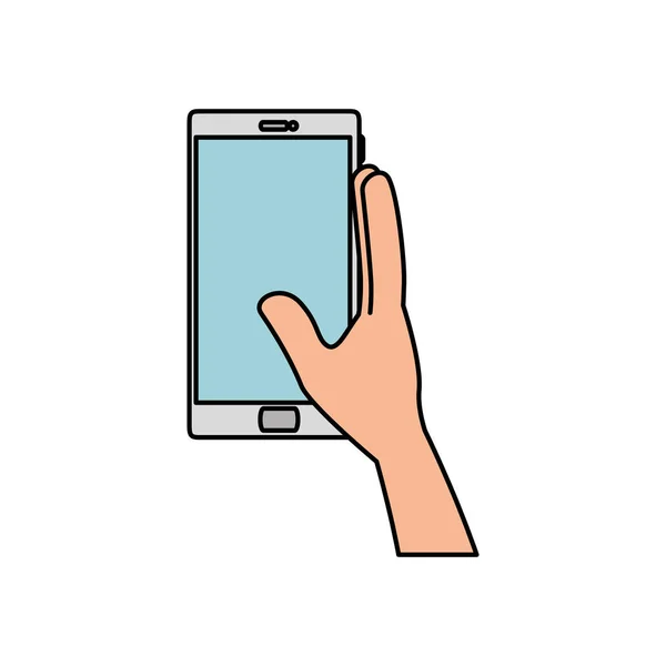 Hand Mit Smartphone Gerät Vektor Illustration Design — Stockvektor