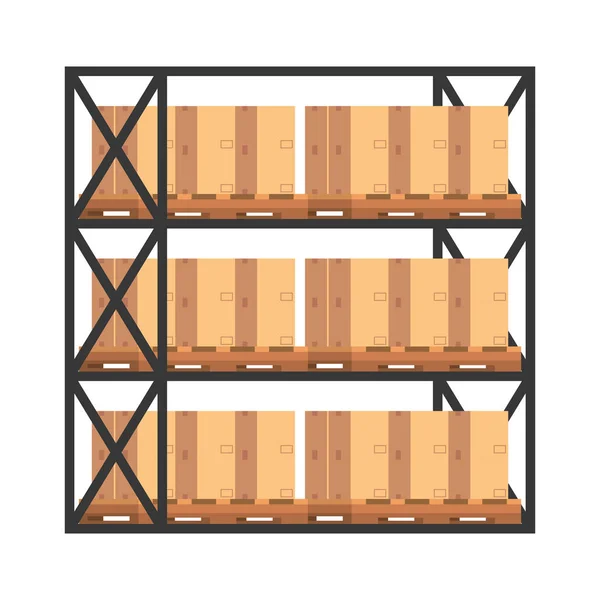 Estanterías Con Cajas Cartón Diseño Ilustración Vectorial Logística — Vector de stock