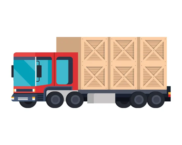 Ciężarówka Usługi Dostawy Drewniane Skrzynie Wektor Ilustracja Projektu — Wektor stockowy