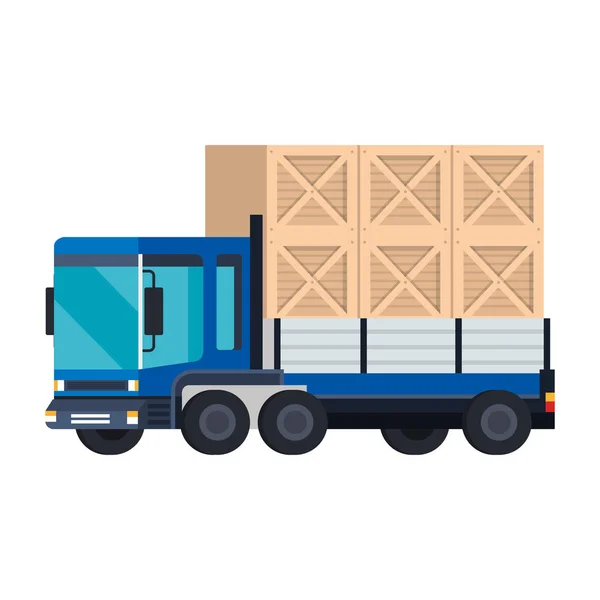 Delivery Service Truck Wooden Boxes Vector Illustration Design — Stock Vector