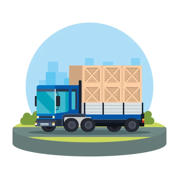 Lieferservice Lkw Mit Holzkisten Vektor Illustration Design — Stockvektor