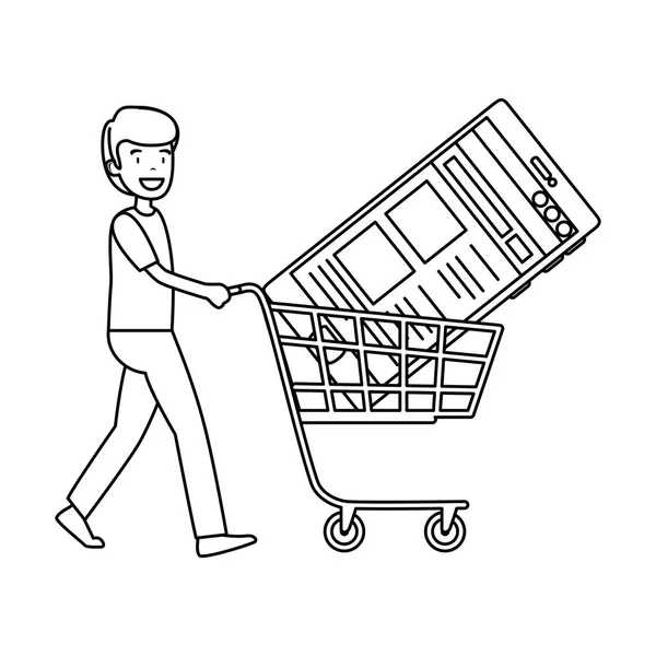 Üzletember Smartphone Shopping Cart Vektoros Illusztráció Design — Stock Vector