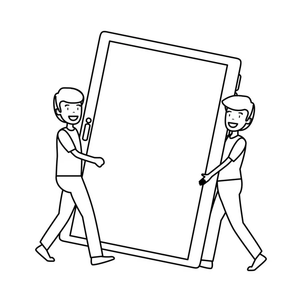 Trabalho Equipe Pessoas Levantando Tablet Design Ilustração Vetor —  Vetores de Stock