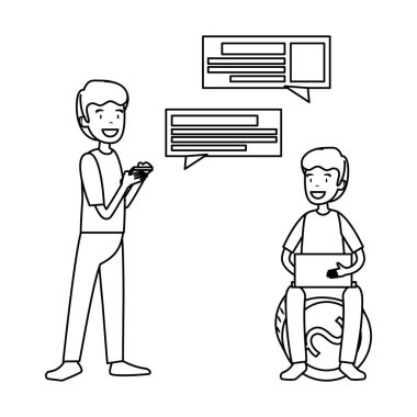 konuşma balonu vektör çizim tasarım ile Smartphone kullanarak iş adamı