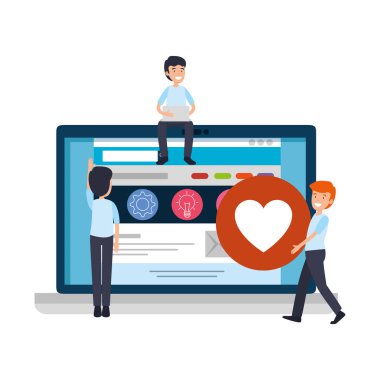 insanlar ekip çalışması ile dizüstü bilgisayar vektör çizim tasarım