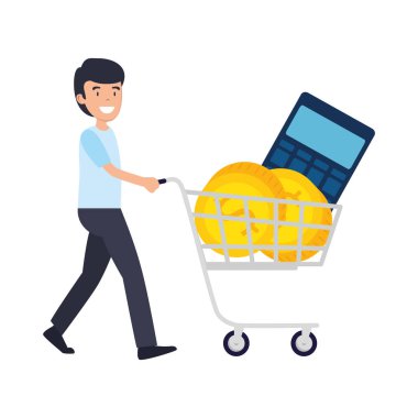 alışveriş sepeti vektör çizim tasarım ile iş adamı
