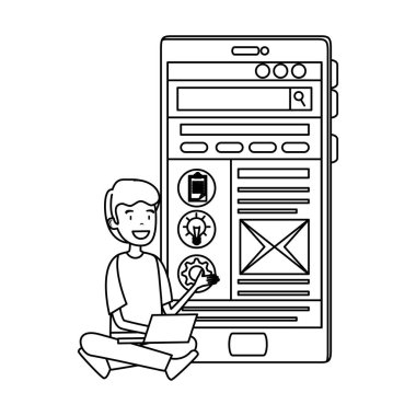 işadamı ile smartphone karakter vektör çizim tasarımı