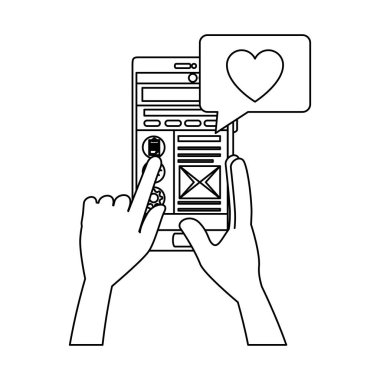 sohbet aşk vektör çizim tasarım ile Smartphone kullanarak eller