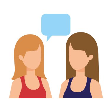 Çift kızlarla konuşma balonu karakterleri çizimde tasarım vektör