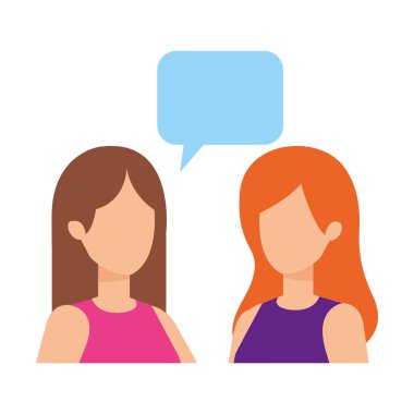 Çift kızlarla konuşma balonu karakterleri çizimde tasarım vektör