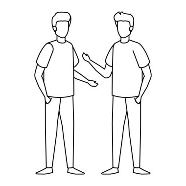 Genç ve rahat bir çift men karakterleri çizimde tasarım vektör