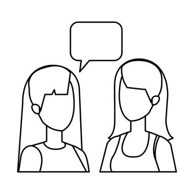 Çift kızlarla konuşma balonu karakterleri çizimde tasarım vektör