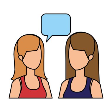 Çift kızlarla konuşma balonu karakterleri çizimde tasarım vektör