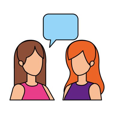 Çift kızlarla konuşma balonu karakterleri çizimde tasarım vektör