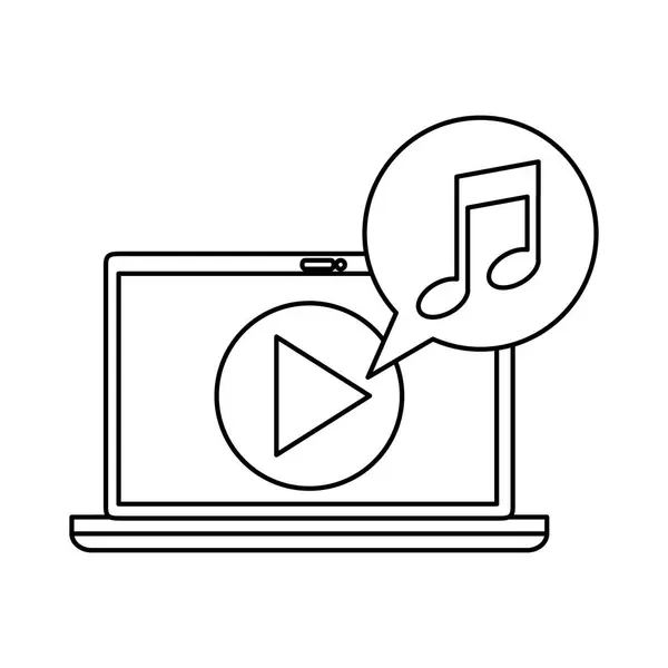 Laptop Computer Mit Media Player Und Musik Vektor Illustration Design — Stockvektor